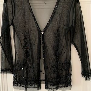 Bandolino Black Sheet lace & Sequin Button Front Jacket/Top small